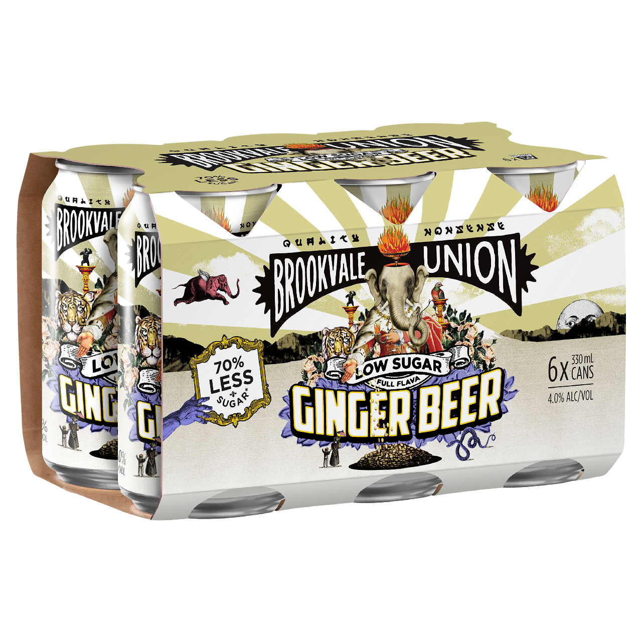 Brookvale Union Ginger Beer Low Sugar 330mL Cans 24 Pack Drinks Cart