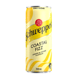 Schweppes Coastal Fizz Lemon & Lychee Zero Sugar 250mL Cans 24 Pack