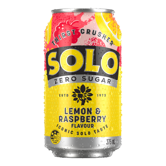 Solo Lemon Raspberry Zero Sugar 375mL Cans 10 Pack