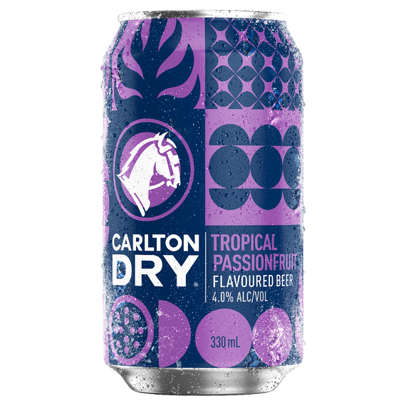 Carlton Dry Tropical Passionfruit 330mL Cans 24 Pack