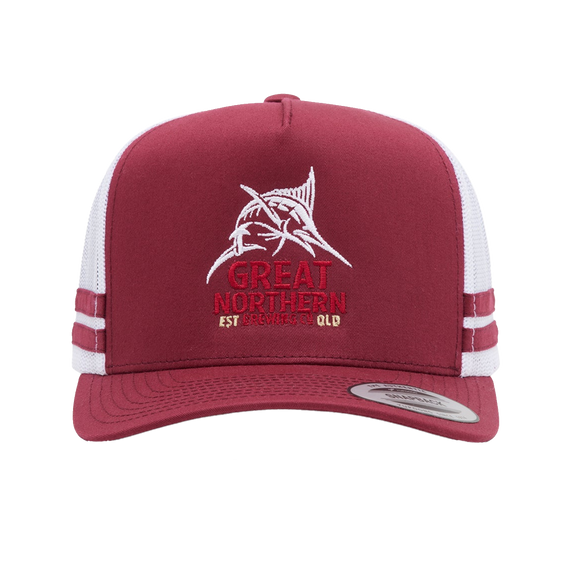 Great Northern Logo Striped Trucker Cap Maroon/White