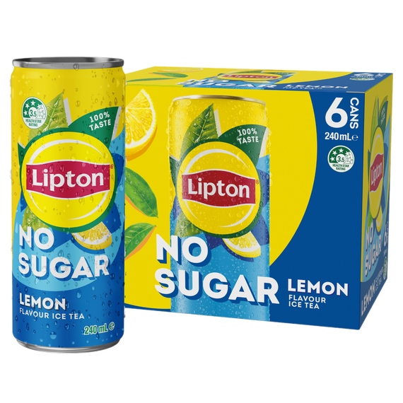 Lipton Iced Tea Lemon No Sugar 240mL Cans 24 Pack