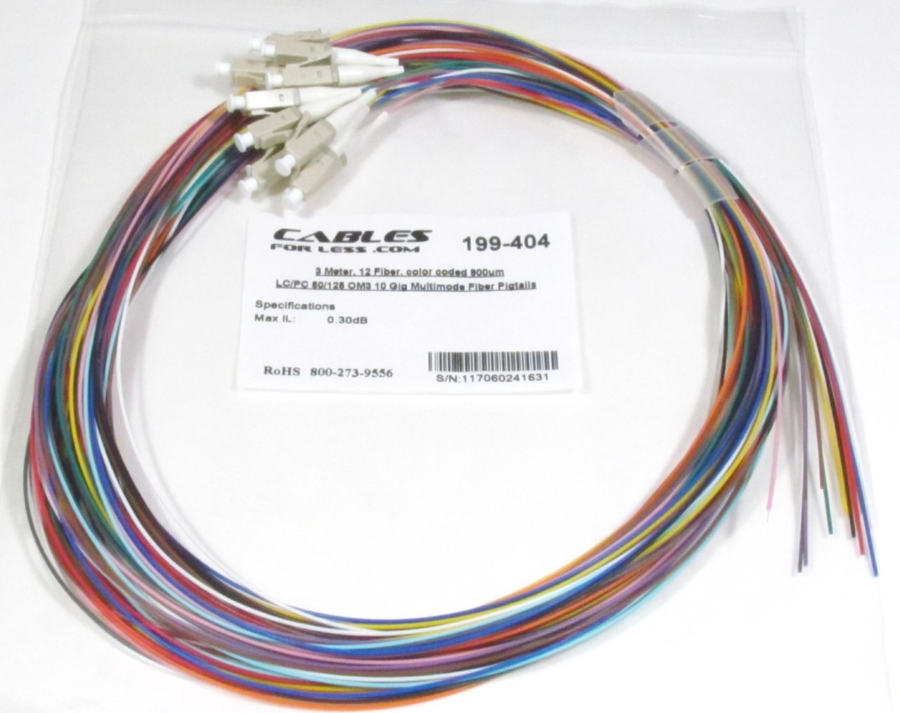 3 Meter 12 Fiber LC OM3 10 Gig Multimode Pigtail