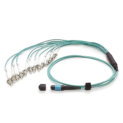 3 Meter Fiber Optic Patch Cable, 12 Strand, Multimode 50/125 OM4, Duplex, MPO/Male fan out to LC