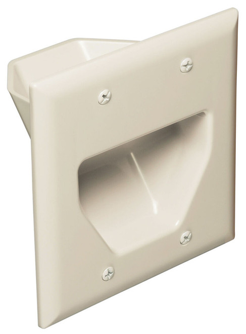 CLOSEOUT - DataComm 2-Gang Recessed Low Voltage Plate - Almond