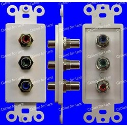 Component Triple RCA Female To Female Wall Plate, White