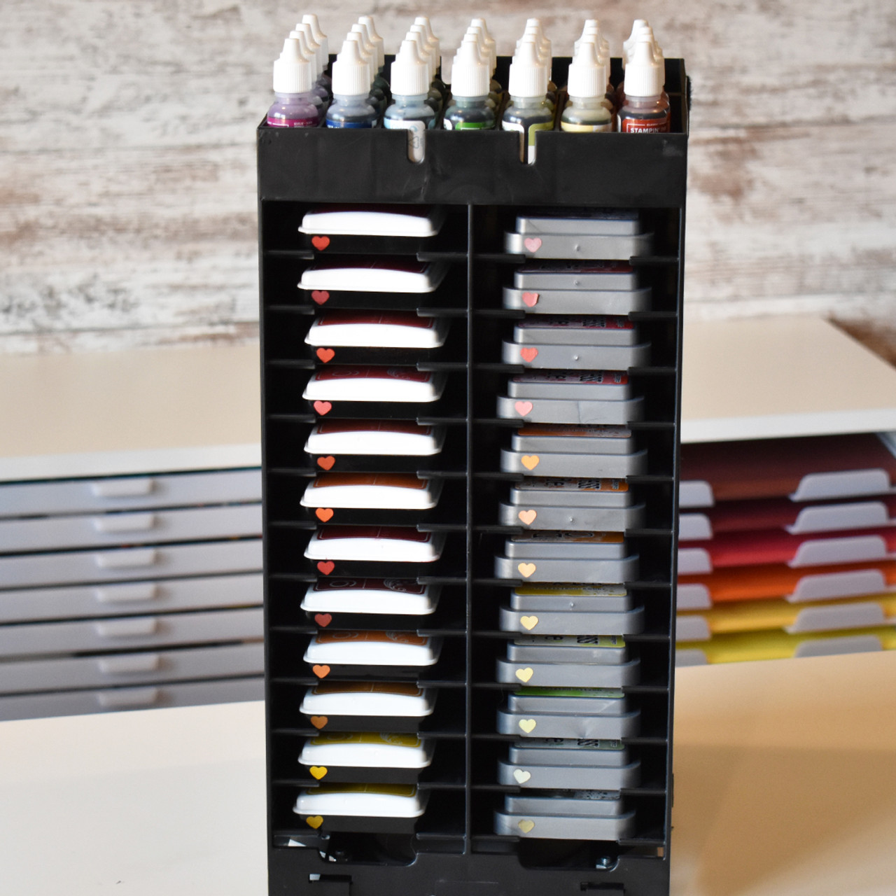 Krafetto Ink Pad Combo Storage Rack, 28 Grids for Ink Pads, 28 Grids for  Markers, 28 Grids for Ink Refill, Art Supplies Organizer for Desktop