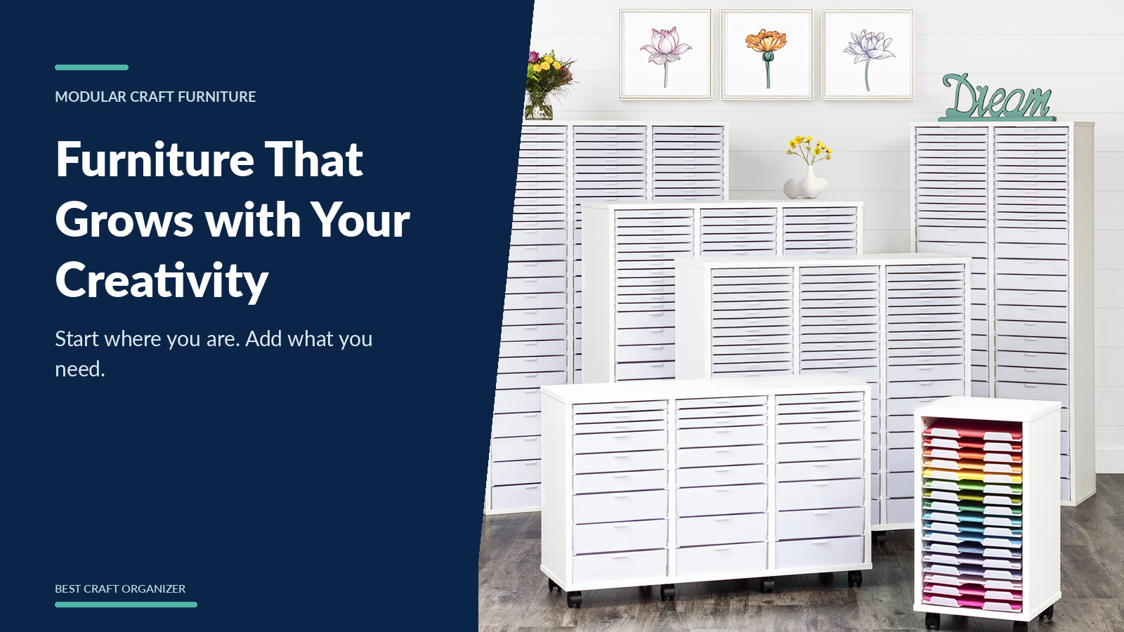 A Best Craft Organizer modular craft room with storage cabinets and a craft island