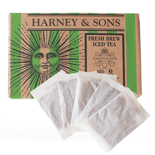 Harney & Sons Raspberry Herbal Filter Pouches with Loose Leaves Inside.