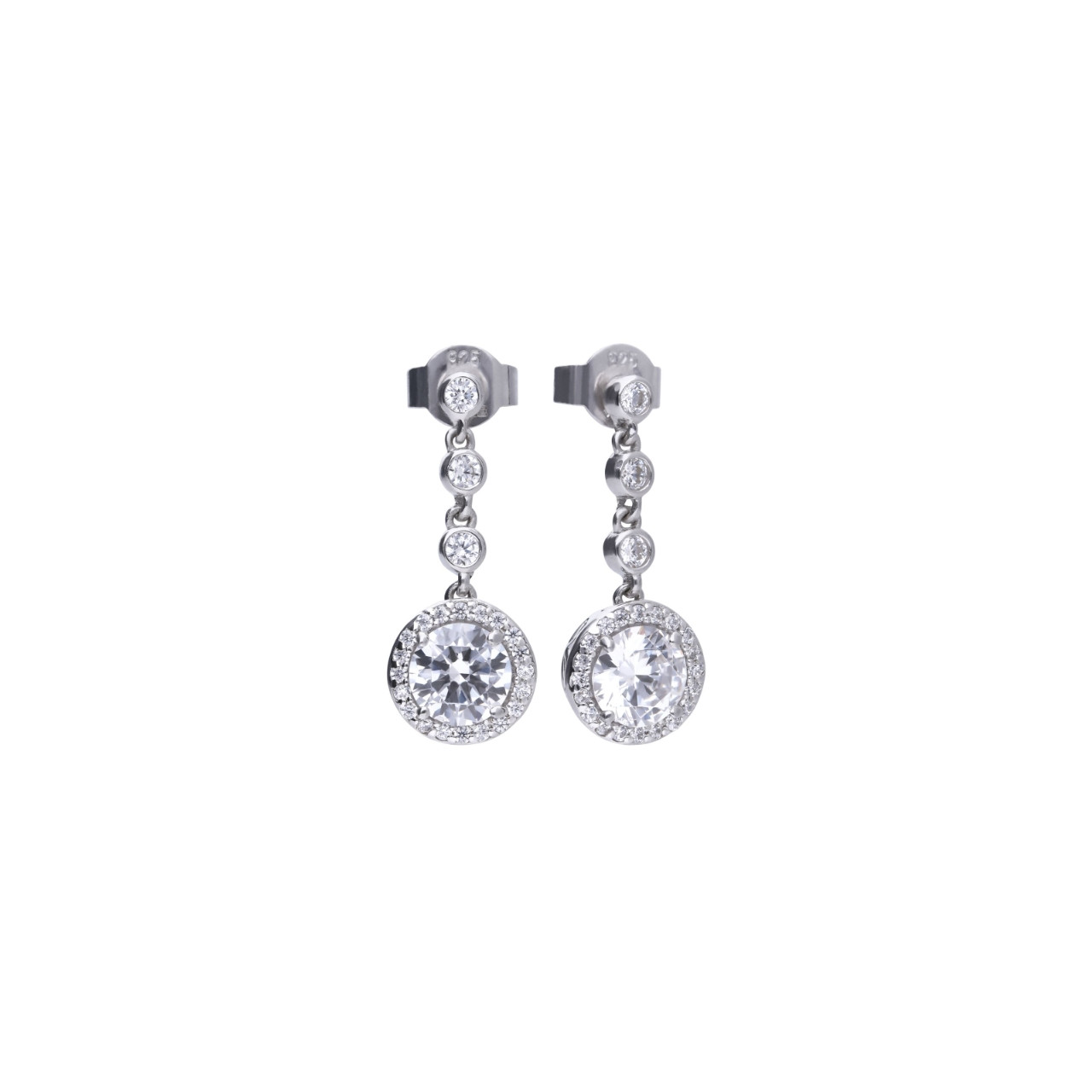 Sterling Silver Round Zirconia Halo Drop Earrings Christopher