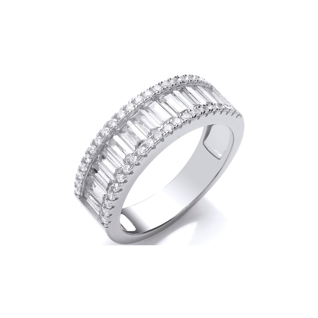 幻想的 Sz Sterling Silver Baguette CZ Half Eternity 3MM Cubic Zirconia Ring 