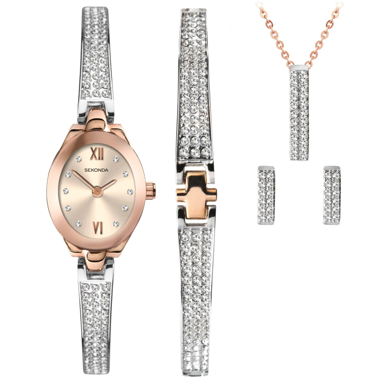 sekonda watch bracelet necklace and earring set