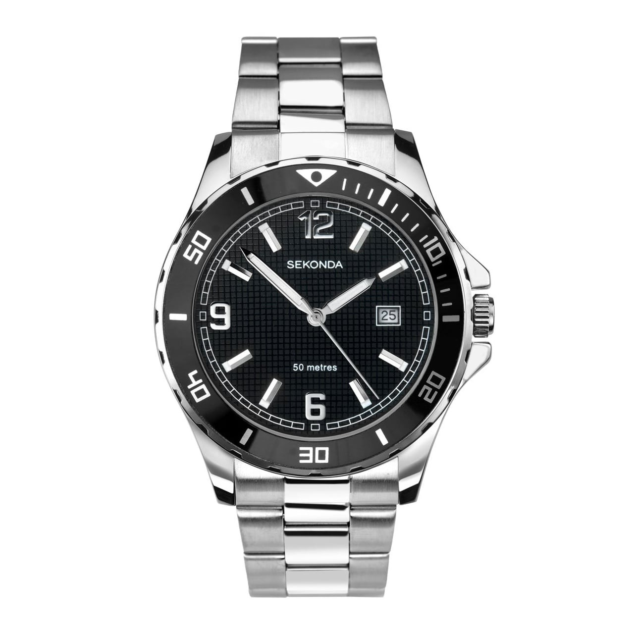 stainless steel watch black face