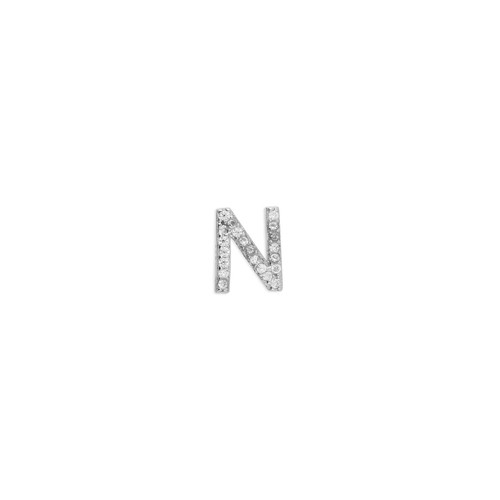 Sterling Silver Initial N Stud Earring with Cubic Zirconia