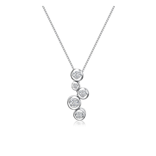 Sterling Silver Rubover 5 Cubic Zirconia Drop Necklace