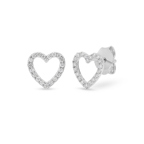 9ct White Gold 0.21ct Diamond Open Heart Stud Earrings