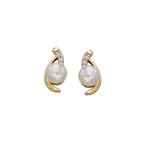 9ct Yellow Gold Cream Pearl and Diamond Stud Earrings 9ct Yellow Gold Cream Pearl and Diamond Stud Earrings