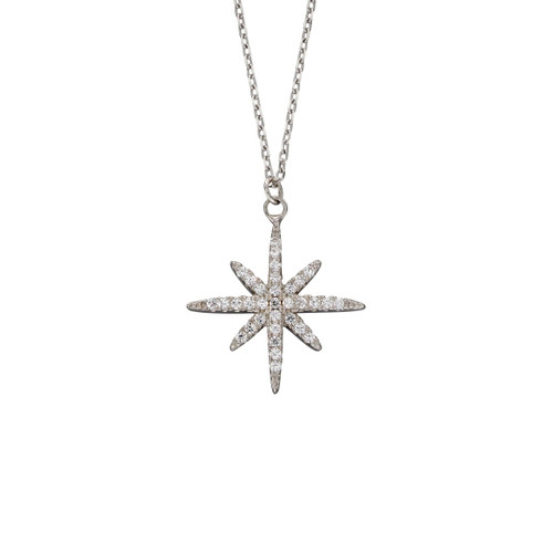 Sterling Silver Cubic Zirconia North Star Pendant Necklace