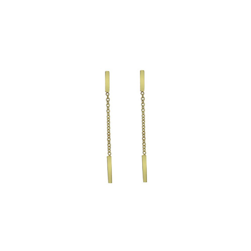 9ct Yellow Gold Plain Square Bar Drop Earrings