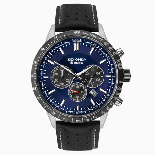 Sekonda Gents Aviator Chronograph Leather Strap Watch Blue 1971