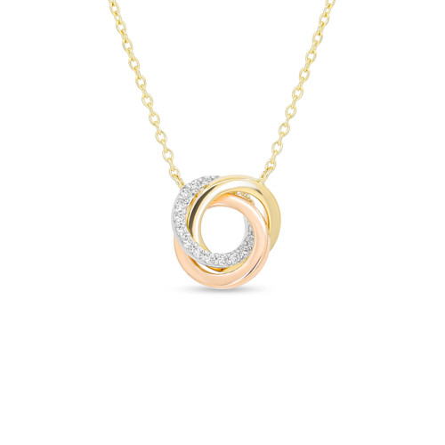 9ct Three Colour Knot Pendant with Cubic Zirconia Necklace