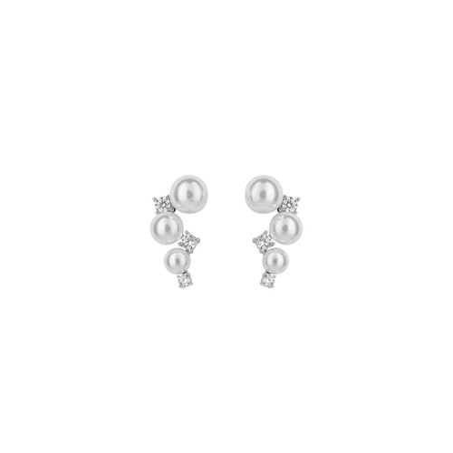 Sterling Silver Shell Pearl Bubble Stud Earrings with Diamonfire Zirconia