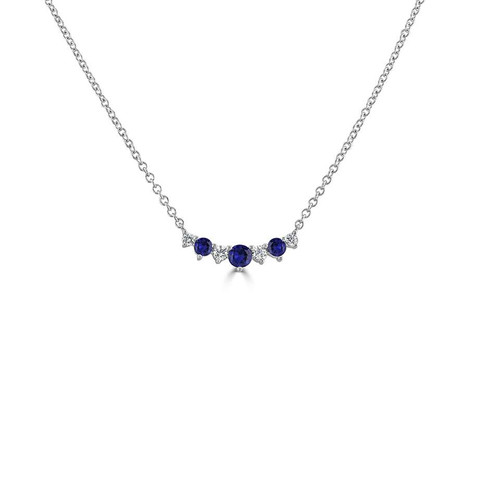 18ct White Gold 0.35ct Blue Sapphire and 0.12ct Diamond Tiara Necklace