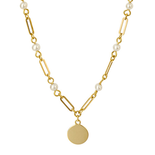 9ct Yellow Gold  Freshwater Pearl and  Chain Necklace with Engravable Disc