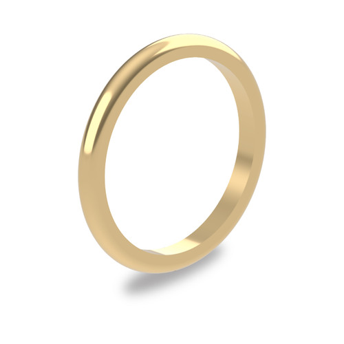 18ct Yellow Gold 2mm D Shape Wedding Band Light Weight Portrait