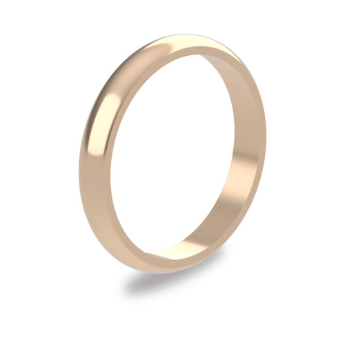 9ct Rose Gold 3mm D Shape Wedding Band Light Weight Portrait