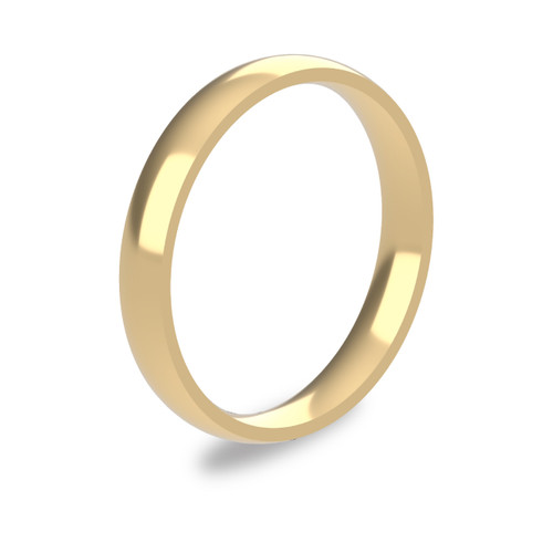 9ct Yellow Gold 3mm Court Wedding Band Light Weight Portrait