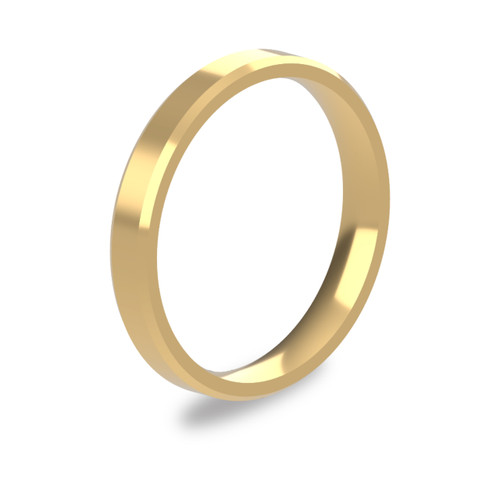 9ct Yellow Gold 3mm Bevelled Edge Wedding Band Light Weight Portrait