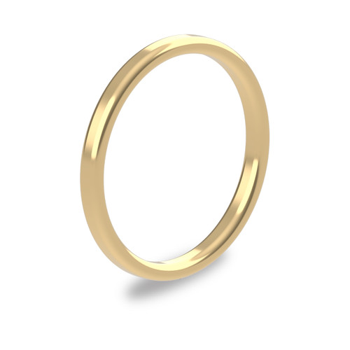 18ct Yellow Gold 2mm Rounded Flat Wedding Band Light Weight Portrait