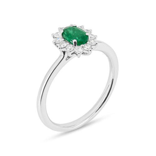 18ct White Gold 0.54ct Emerald and 0.22ct Diamond Cluster Ring
