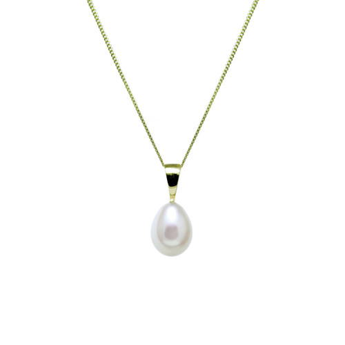 9ct Yellow Gold River Cultured Teardrop Pearl Necklace