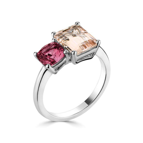 18ct White Gold Morganite and Pink Tourmaline Moi et Toi Ring