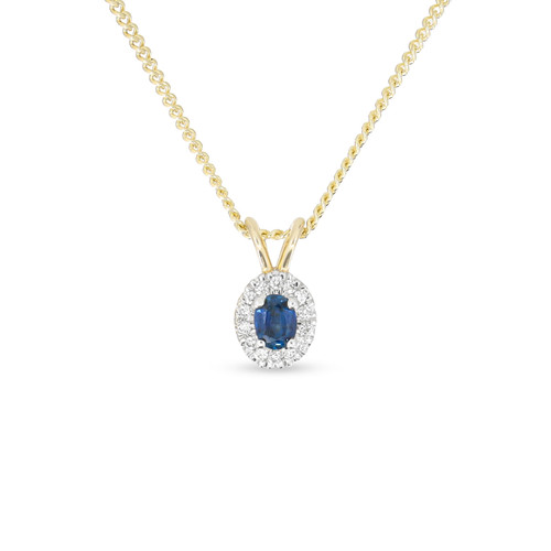 9ct Yellow Gold Oval Sapphire and Diamond Cluster Pendant