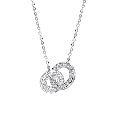 Sterling Silver Double Linked Circle Zirconia Necklace