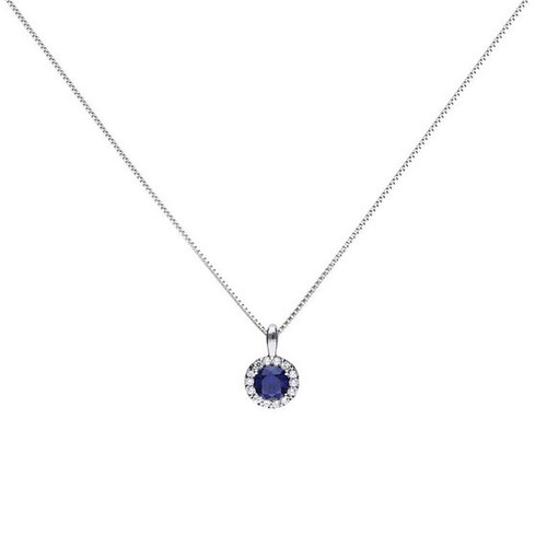 Sterling Silver Sapphire Blue Zirconia Halo Necklace