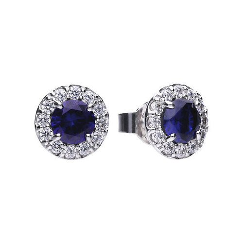 Sterling Silver Blue Zirconia Round Cluster Stud Earring