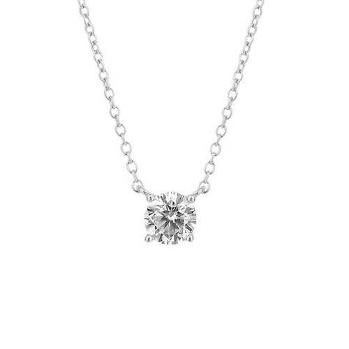 Sterling Silver Four Claw Round Cubic  Zirconia Floating Necklace