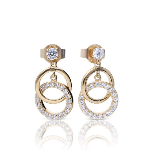 Diamonfire Sterling Silver Gold Plated Zirconia Double Circle Drop Earrings