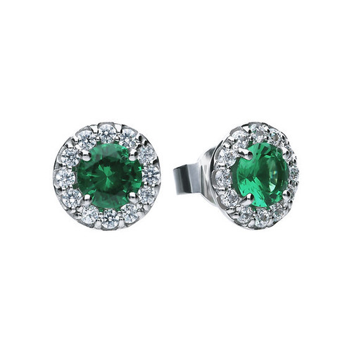Sterling Silver Green Zirconia Round Halo Earrings