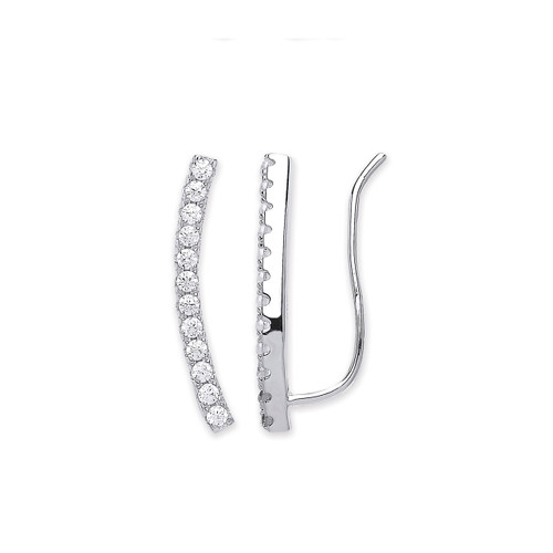 Silver Arc-Shaped Climber Cubic Zirconia Earrings