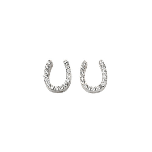 Sterling Silver Horseshoe Cubic Zirconia Stud Earrings