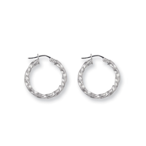 9ct White Gold 25mm Twisted Hoop Earrings