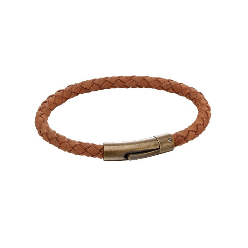 Fred Bennett Stainless Steel Woven Brown Leather Bracelet