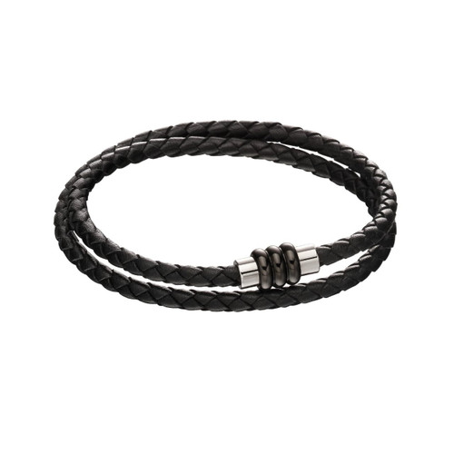 Fred Bennett Double Row Black Woven Leather Bracelet