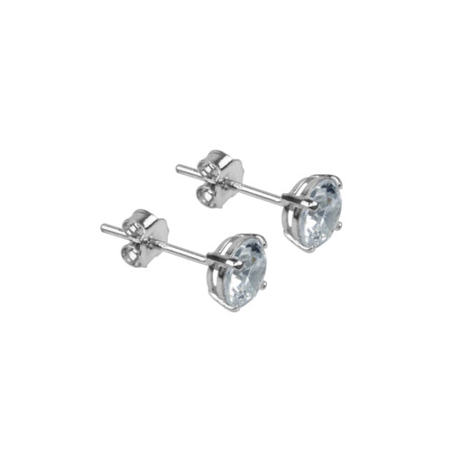 9ct White Gold Round Cubic Zirconia Four Claw Set Stud Earrings