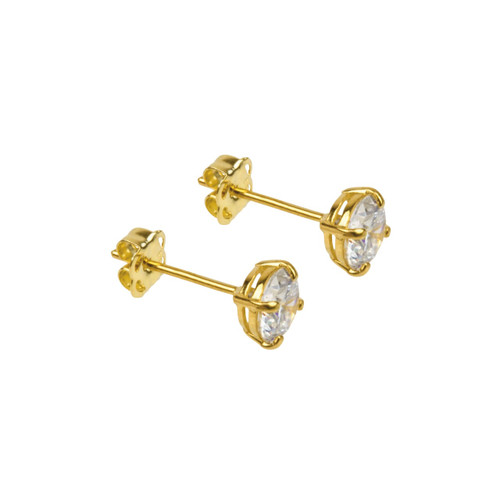 9ct Yellow Gold Round Cubic Zirconia Four Claw Set Stud Earrings